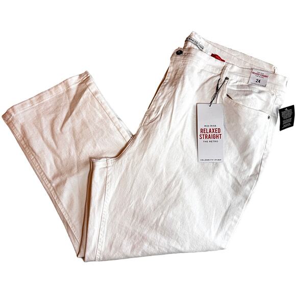 Celebrity Pink Retro Relaxed Crop Jeans 24 White NWT Denim Mid Rise Stretch - Picture 3 of 7